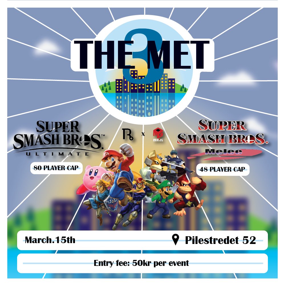 THE MET III
Returning for its third iteration at OsloMet, we bring along a new guest! Say hello to Melee! 👏🏻👀

We also got a pot bonus for 4000,- NOK split between Ultimate and Melee singles! 👀

See you all on Saturday 15th of March! 
Link below 👇