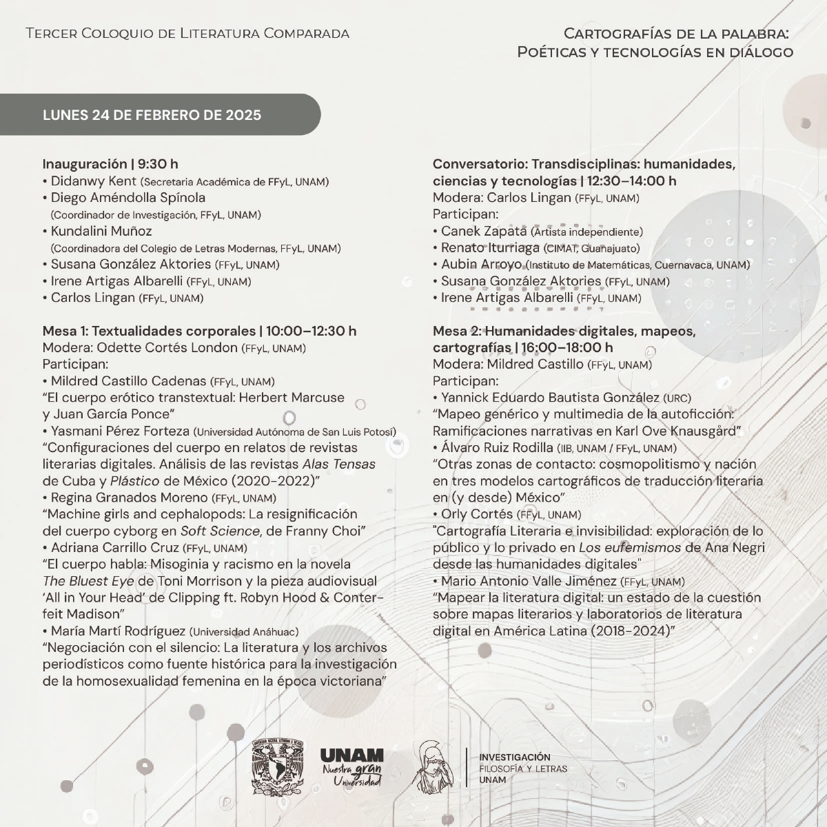 filos_unam's tweet photo. #EnFilos te invitamos al Tercer coloquio de literatura comparada "Cartografías de la palabra: poéticas y tecnologías en diálogo"

Del 24 al 26 de febrero
Salas E y F de la coordinación de Investigación
Consulta el programa y asiste https://t.co/DuUPF1Ovwx