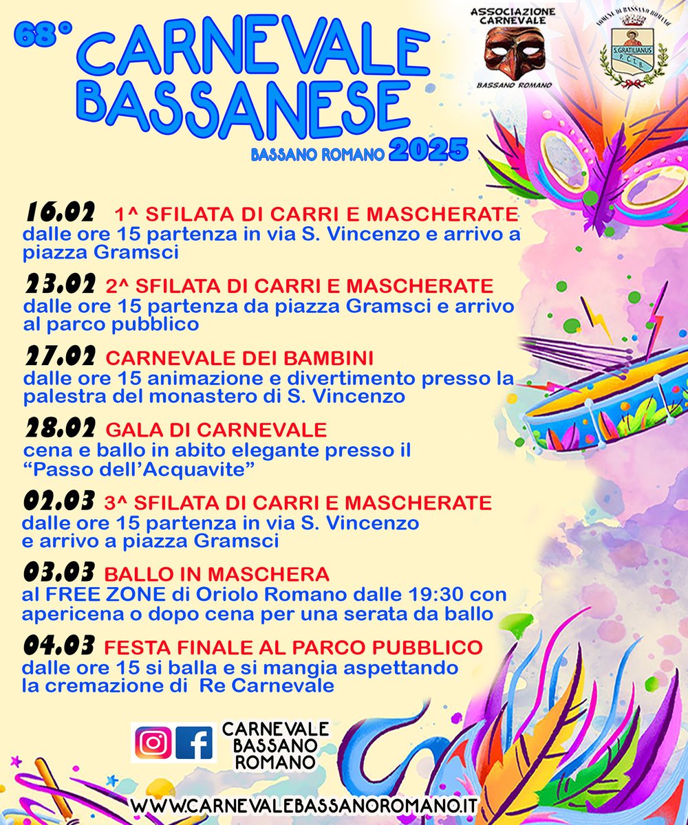 IN PIAZZA – Balli, cortei e gran Galà per il Carnevale Bassanese.
tusciaeventi.it/eventi/in-piaz… 

#carnevale #bassanoromano