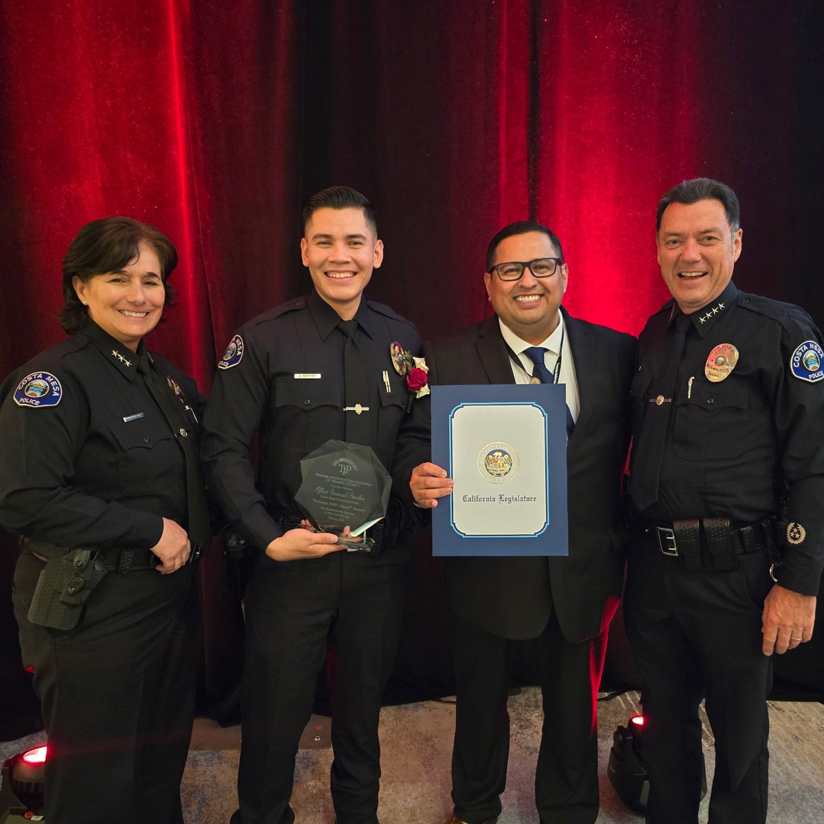 Congratulations <a href="/CostaMesaPD/">Costa Mesa Police</a> Officer Emmanuel Sanchez for being recognized by the Orange County Trauma Intervention Program (TIP) for your outstanding service to victims in <a href="/CityofCostaMesa/">City of Costa Mesa</a>. Your professionalism, empathy and skill are what makes our police department shine!