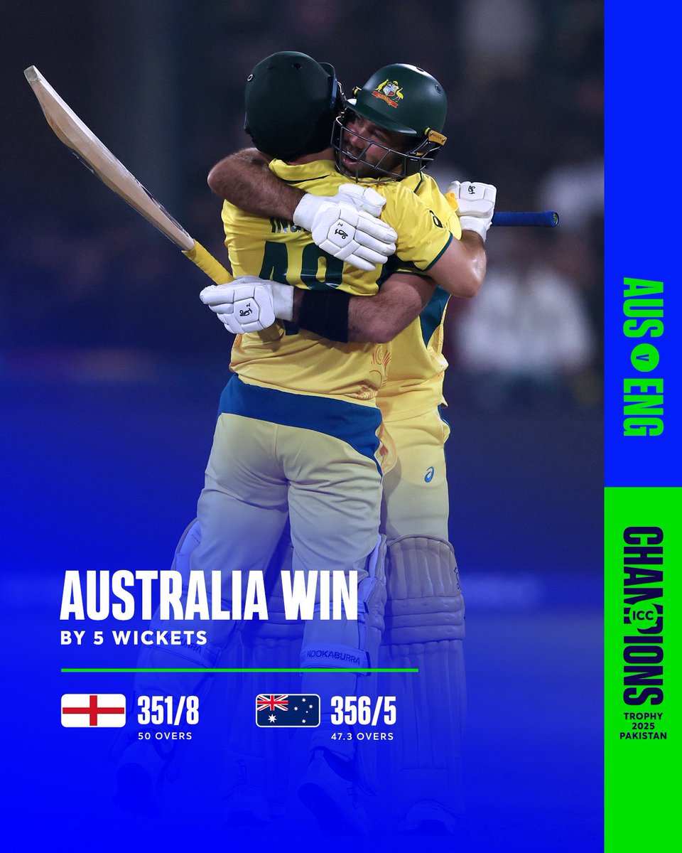 ICC's tweet photo. Josh Inglis' thumping 💯 turns it around for Australia as they create history in a run-fest in Lahore 🔥

#ChampionsTrophy #AUSvENG ✍️: https://t.co/DBjsJNDgkY https://t.co/lGbeqtTHy2