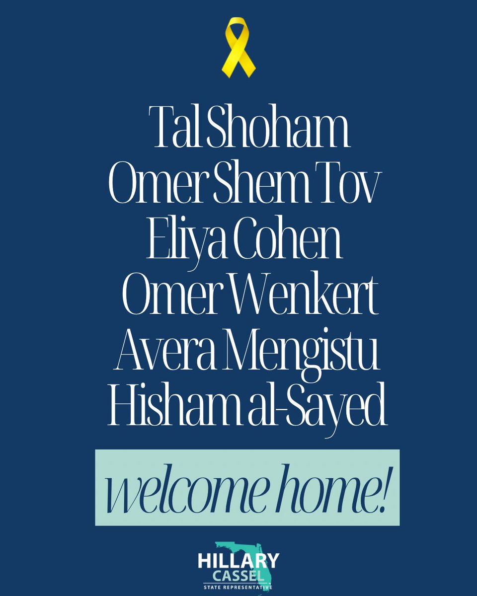 RepCassel's tweet image. Today, we celebrate the safe return of Tal Shoham, Omer Shem Tov, Eliya Cohen, Omer Wenkert, Avera Mengistu, and Hisham al-Sayed. We stand with the families still waiting and remain committed to bringing every hostage home. #WelcomeHome #BringThemHome #StandWithIsrael