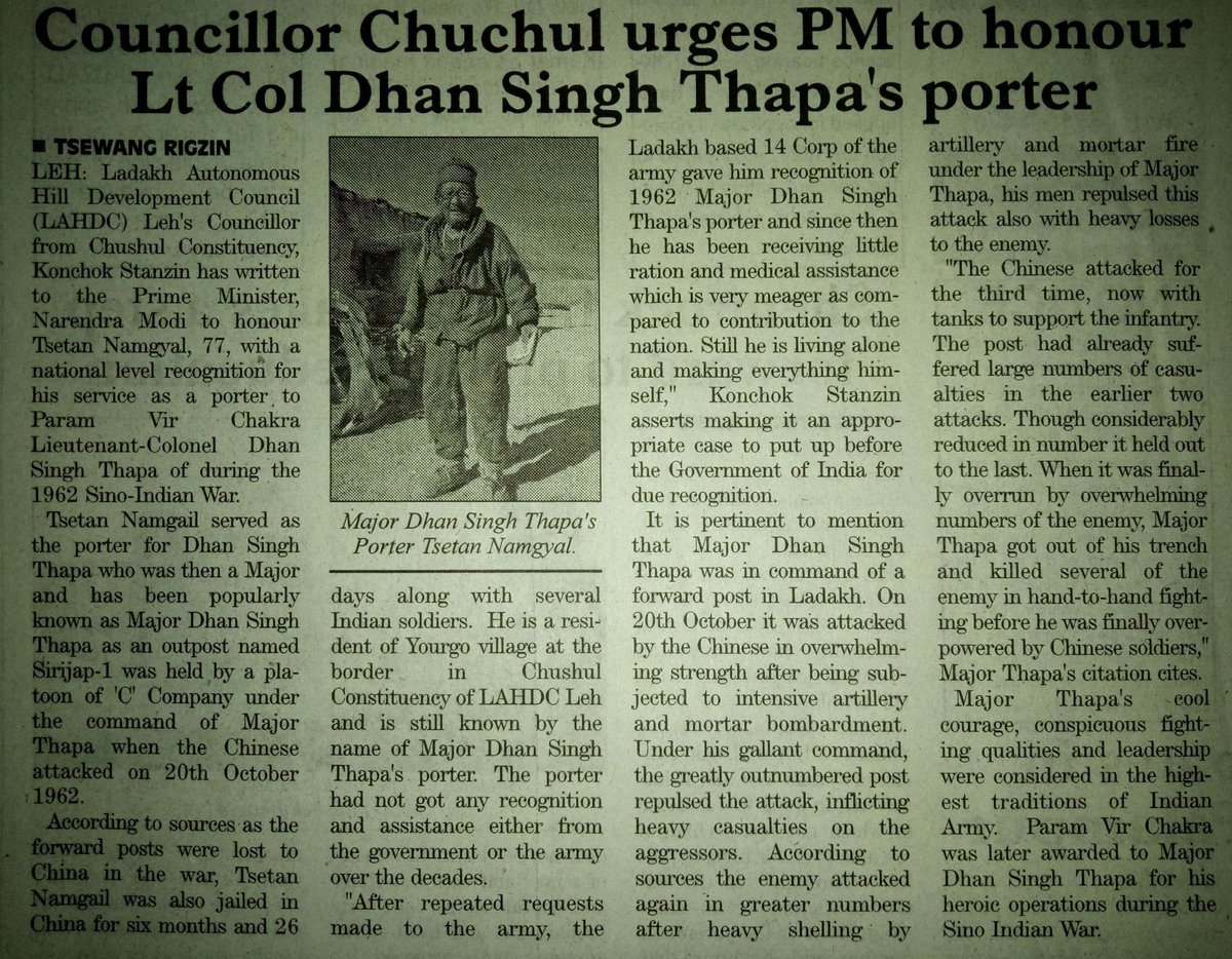 Today, we mourn the loss of an unsung hero, Mr Tsetan Namgyal at the age of 86, who served as a porter during the 1962 war at Sirjab 1&amp;2. My heartfelt condolences to his family. Saluting his bravery and resilience, especially during his 6+ months in captivity in China. 
<a href="/PMOIndia/">PMO India</a>