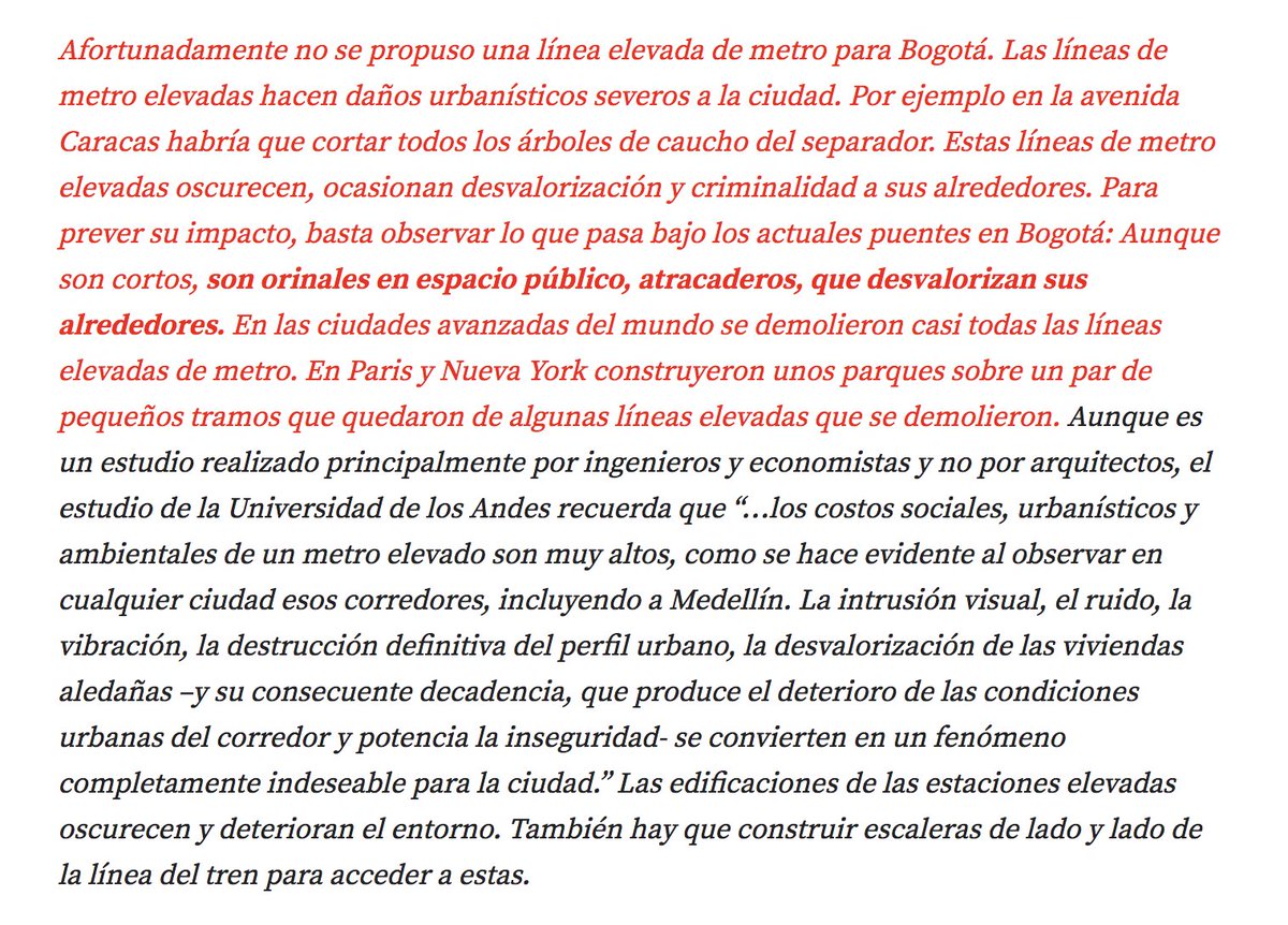 <a href="/EnriquePenalosa/">Enrique Peñalosa</a> Este texto lo tomé yo mismo de un documento de casi 100 páginas, <a href="/EnriquePenalosa/">Enrique Peñalosa</a> lo escribió cuando Samuel Moreno era alcalde y reabrió el debate sobre el <a href="/MetroBogota/">Metro de Bogotá</a>. Peñalosa logró matar el proyecto metro en 1998 y desde entonces le ha dado muchas vueltas al mundo jactándose
