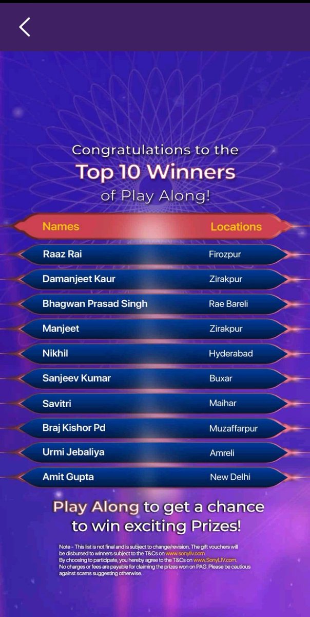 gupt87809's tweet photo. @SonyLIVHelps @SonyLIV 
Jab KBC Me Top 10 Winners Ko Kuch Mil Hi Nahi Rha Hai To phir  list ka kya matlab https://t.co/NwTCMOhD2A
