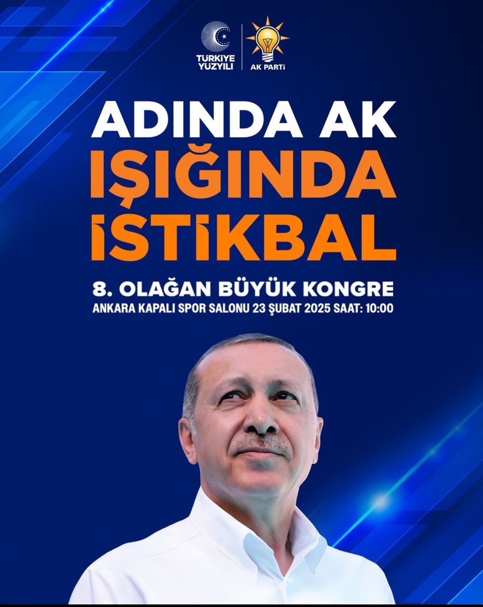 Cumhurbaşkanımız, Genel Başkanımız <a href="/RTErdogan/">Recep Tayyip Erdoğan</a> ’ın Liderliğinde, Türkiye Yüzyılına ışık tutmak ve Güçlü Türkiye’nin yarınlarını birlikte inşa etmek için Türkiye Yüzyılı’nın, Partimizin 8. Olağan Büyük Kongresi'nde buluşalım…

<a href="/akpartiadanail/">AK Parti Adana</a>