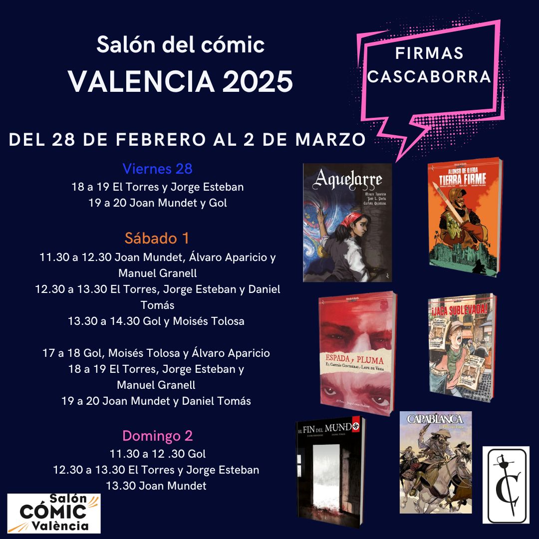 La semana que viene os veo en el <a href="/SalonComicVlc/">Salón del Cómic y del Manga de Valencia</a> firmando ejemplares de Aquelarre en el puesto de <a href="/Casca_borra/">Cascaborra Ediciones</a> 🥳