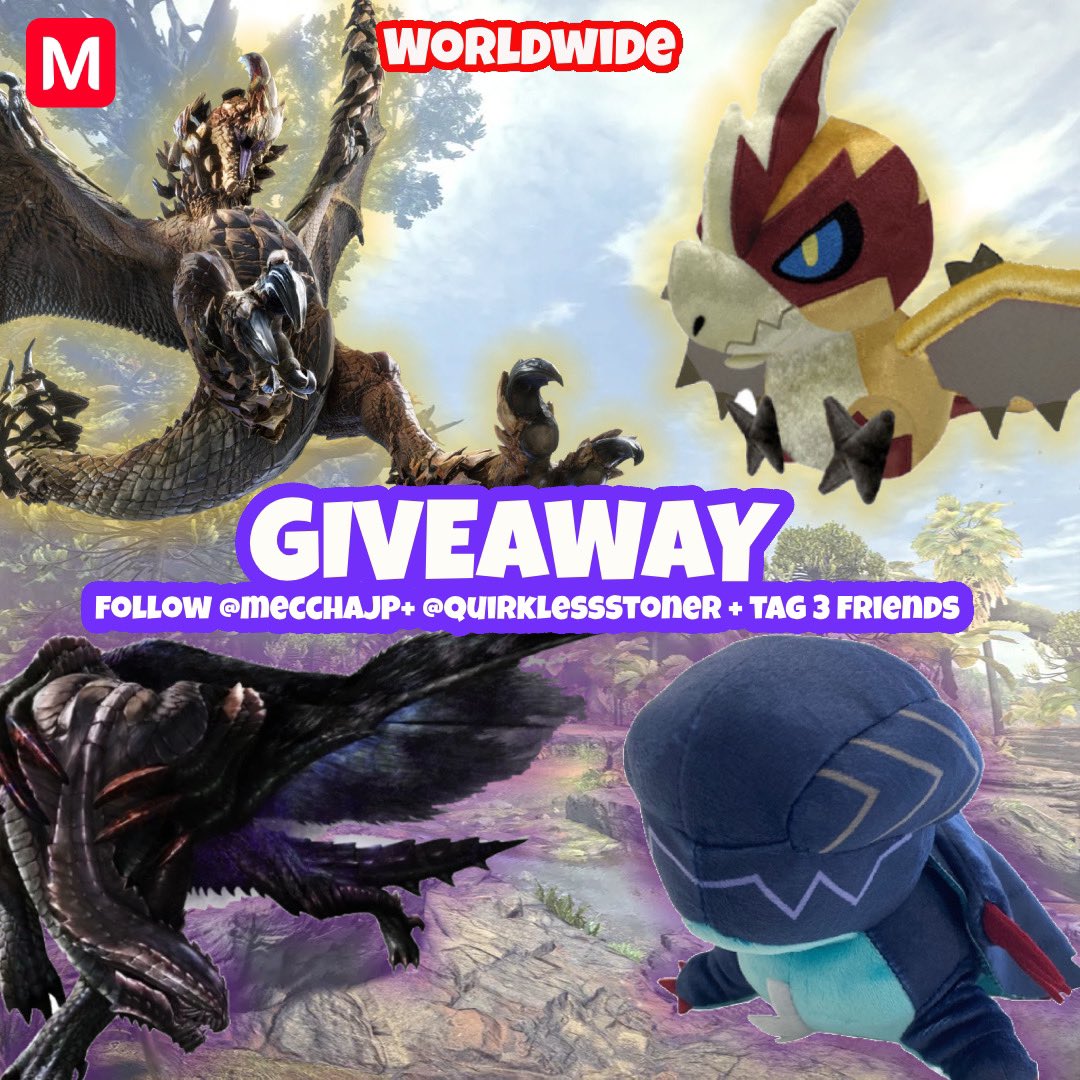 QuirklessStoner's tweet photo. 🚨 ATTENTION HUNTERS 🚨

To celebrate the imminent release of Monster Hunter Wilds (MH4U.2), @mecchaJP and I have partnered up to bring you a new giveaway for a Seregios and Gore Magala plushie! 🔥

Rules:
1️⃣ Follow @mecchaJP
2️⃣ Follow @QuirklessStoner  
3️⃣ Tag 3 friends! 

They have also provided a discount code (PITFALL10) that can be used for $10 off orders of $100 USD or more; link below! 

The giveaway is international so everyone is welcome to participate! Winners will be announced in 2 weeks!

Happy hunting and good luck!! ⚔️