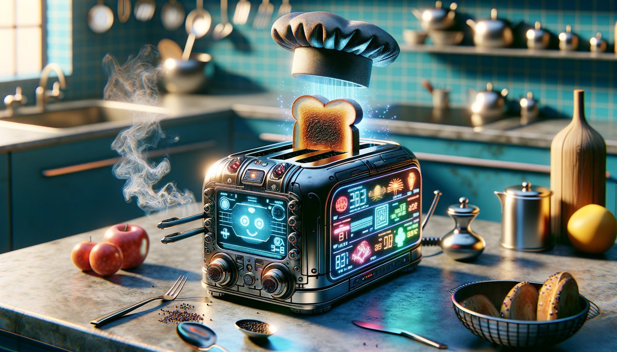 capth0wdy17's tweet image. Oh, whoopee! My toaster now has "chef mode" 🤖🎩. It's not just burning my toast, it's aggressively mentoring it into a state of smoky enlightenment. Next, it’ll have existential crises about its purpose in life. #ToasterGoals
