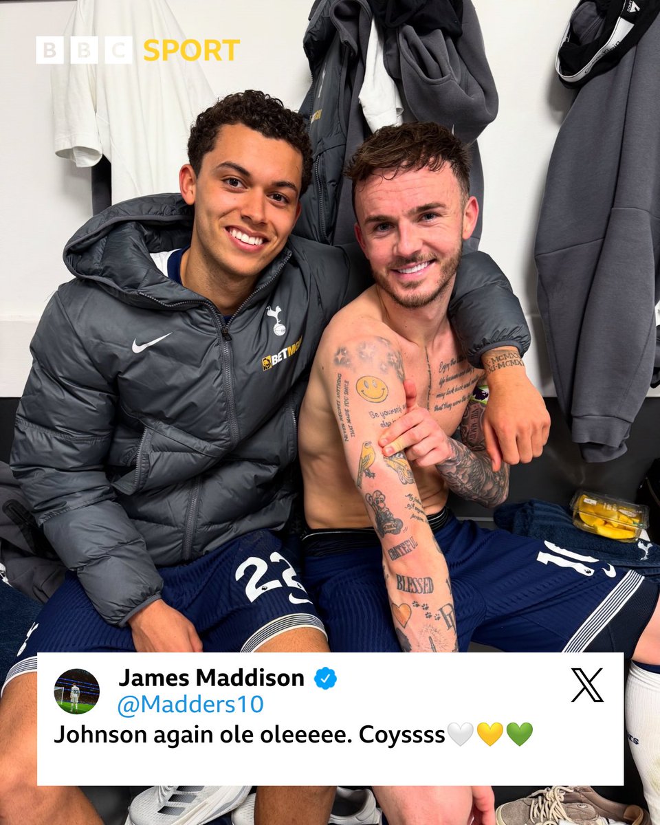 Former Norwich City player James Maddison enjoyed Tottenham's win over Ipswich today 👀

#BBCFootball #IPSTOT
