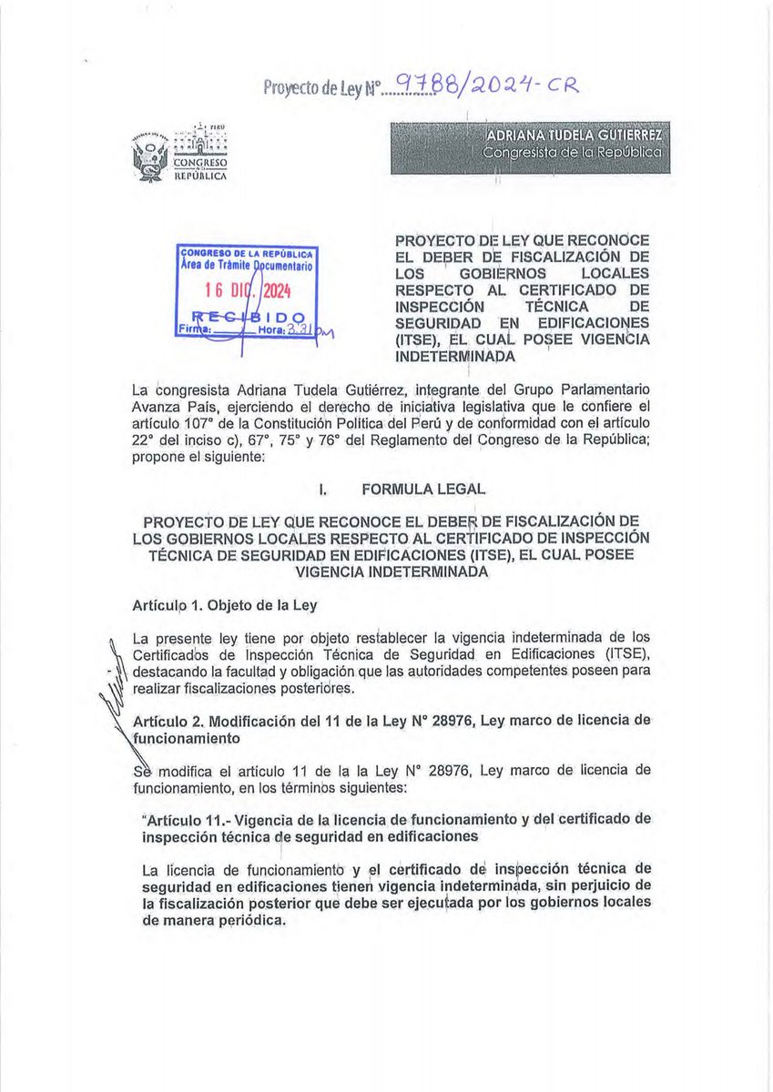 luisencaos's tweet photo. @ocram Aquí está la ley que impulsaron los congresistas firmantes para restarle peso a las inspecciones https://t.co/NOlTFD44x0