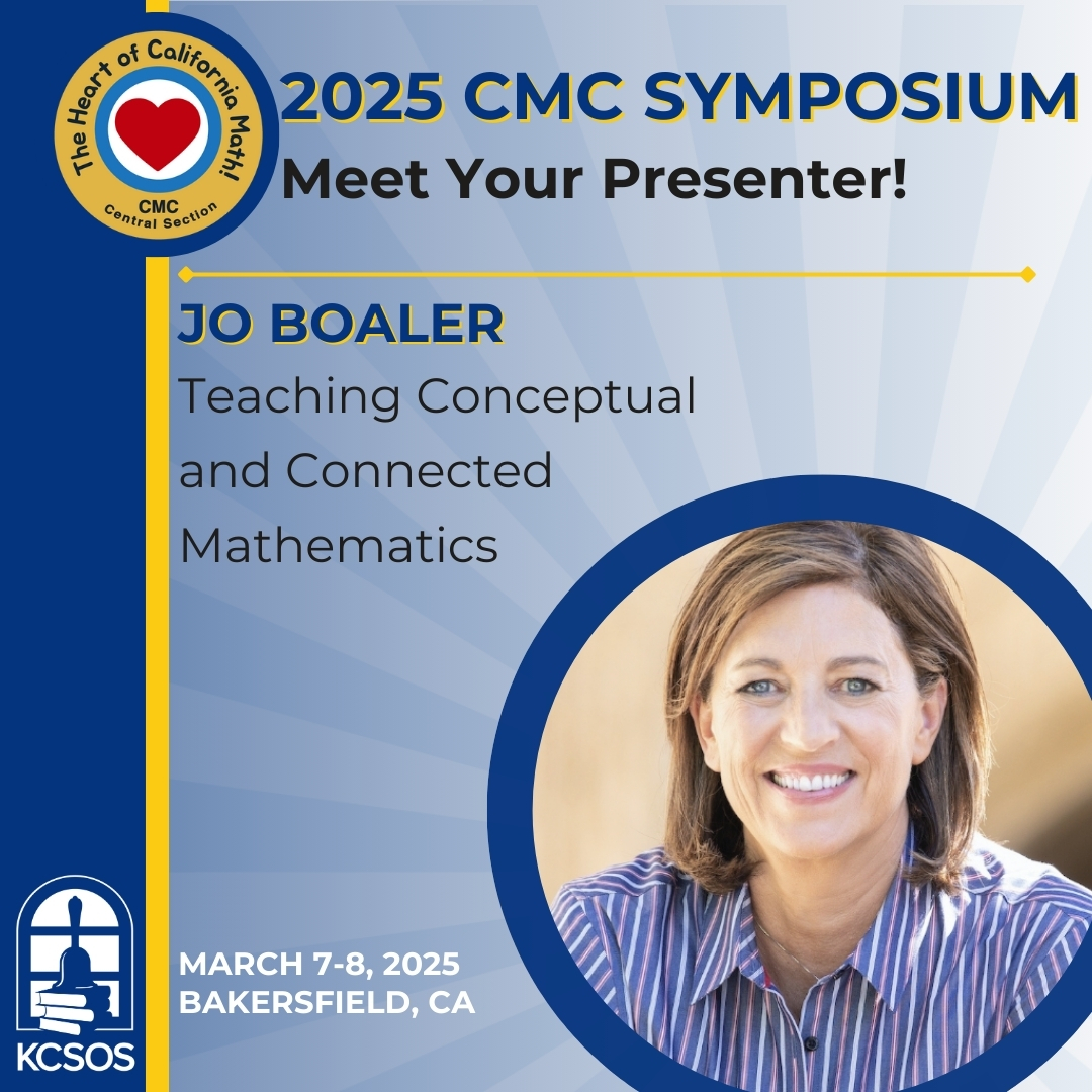 Jo Boaler will be keynoting our CMC Central Math Symposium on March 7 &amp; 8, 2025 in Bakersfield, CA. Game Night immediattely follows! 
   
<a href="/cmcmath/">이승철</a>.bsky.social  <a href="/CAMathCouncil/">CMC - CA MathCouncil</a>  #iTeachMath  <a href="/joboaler/">Jo Boaler</a>  <a href="/joboaler/">Jo Boaler</a>.bsky.social
 
♾️
cmcmath.org/cmc-central-sy…