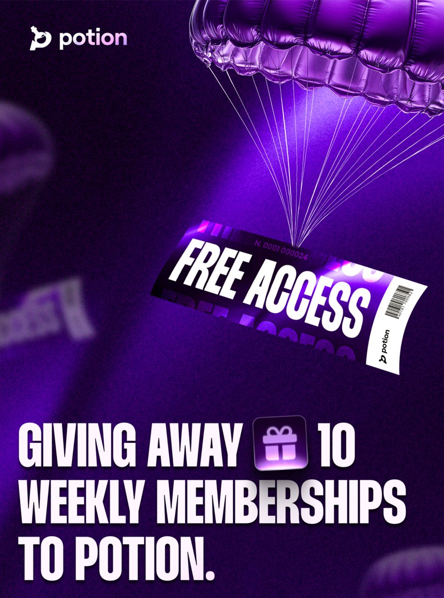 Potion is giving away 10 weekly memberships!

To enter:
- RT
- Follow <a href="/potionalpha/">Potion</a> 
- Tag a friend

Join us &amp; trade alongside some of the most profitable traders. 🫶