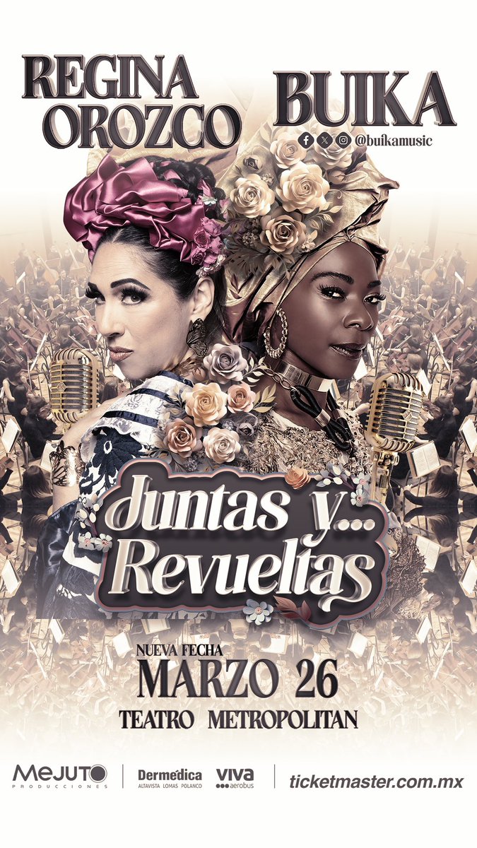 🚨 NUEVA FECHA 🚨
📍 @tmetropolitanmx 
🗓️ 26 de marzo
🎟️ <a href="/ticketmaster_mx/">Benjamin Hernandez</a> 

‘Juntas y…Revueltas’

En su nueva edición será EL CONCIERTO que disfrutarán con la fusión de dos grandes en toda la extensión del talento: @buikamusic &amp; @oficialreginaorozco