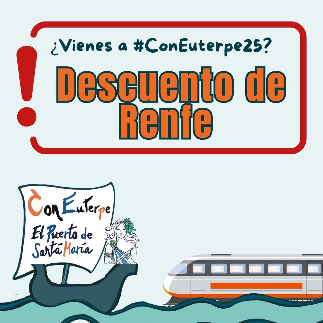 ⚠️¡Atención euterpian@s!⚠️

¿Vienes al congreso #coneuterpe25? 🎶🖖🏻 Pues os queremos facilitar el desplazamiento con este descuento de #Renfe 🚆👏👏

¡¡Aprovéchalo!!

 👉🏽 congresoconeuterpe.es/descuentos-ren…

#ElPuertoConEuterpe
#yoconeuterpe
#nosimportalamúsica