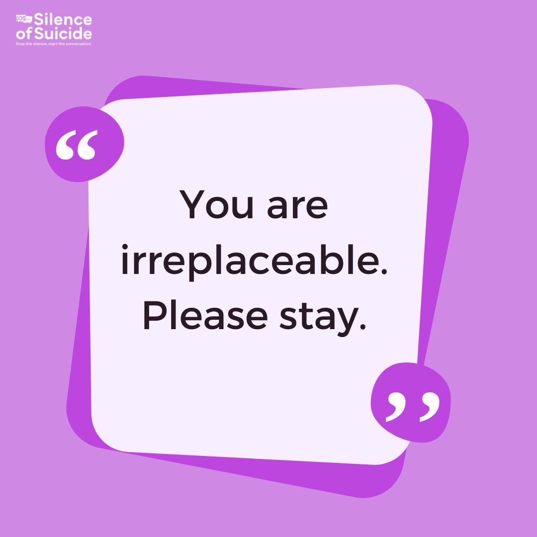 SOS_Initiatives's tweet photo. The world would never be the same without you in it.
You bring something truly unique and irreplaceable.
Please stay. 💜
#YouAreNeeded #MentalHealthSupport #mentalhealthmatters https://t.co/0gAVy3lMnk