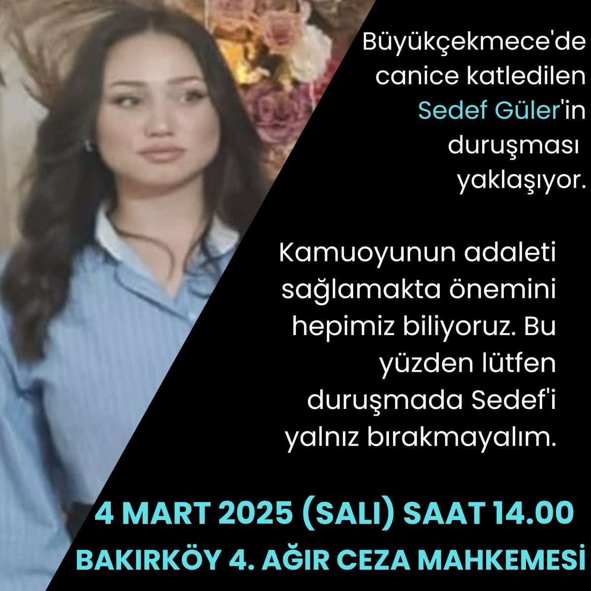 Sizden tek dileğim bizleri ve avukatımız <a href="/AvTurkanKara/">Av. Türkan Kara</a> yı yalnız bırakmamanız. Ben çocuğumun hep arkasında olup adaletini arayacağım ama bu sistematik kötülüğe ancak hep beraber göğüs gerebiliriz.