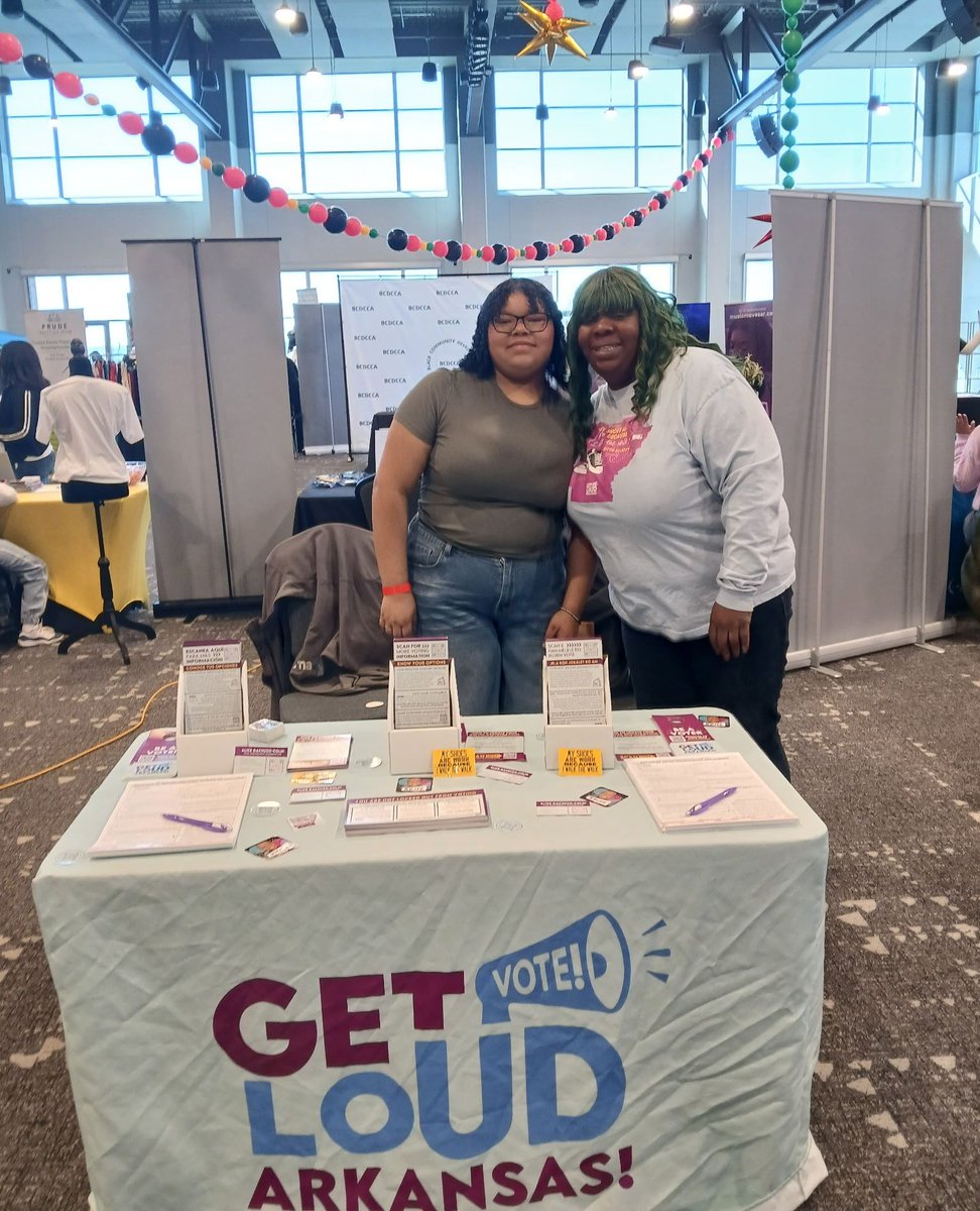 We're here at the @blackownednwa expo, bringing the energy and making every voice count! 📣✨ Stop by, say hi, and get registered to vote—because your voice matters! #GetLoudArkansas #VoterRegistration #BOBExpo2025 #SupportLocalNWA