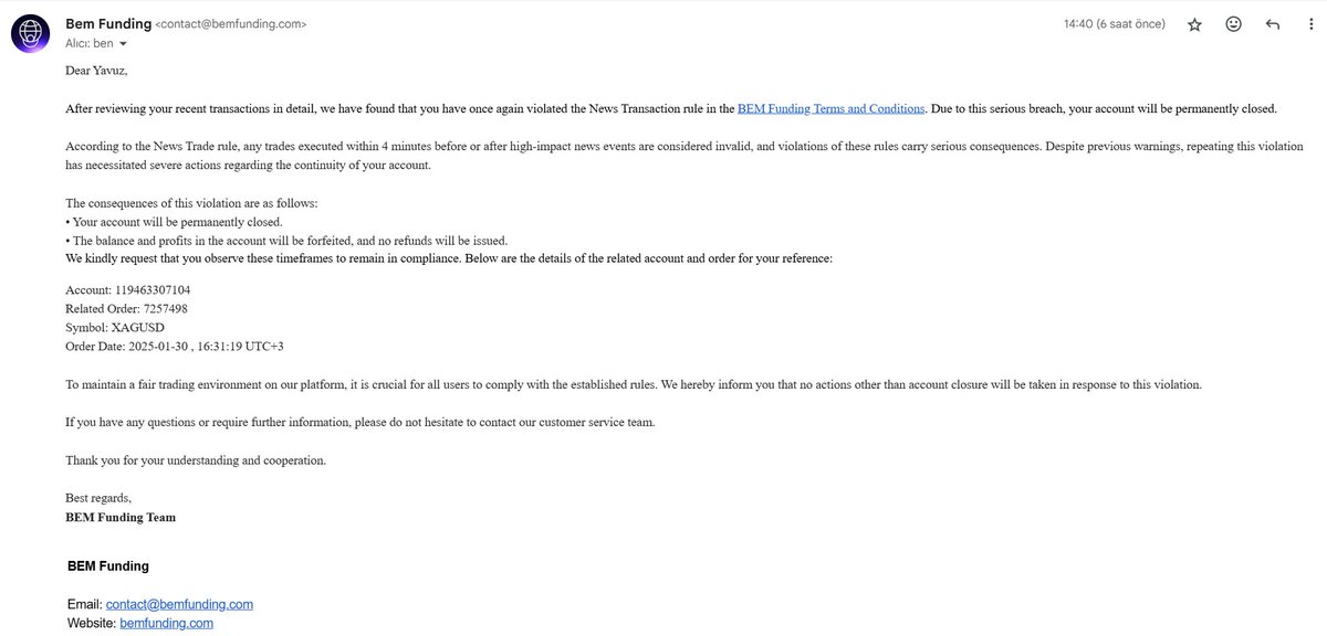 dracarysfvg's tweet image. Bem Funding'de 2 aşamayı tamamladım fakat bilmeden haber saatinde işlem açtığım için kazandığım miktar hesabımdan düşüldü ve kaldığım yerden devam ettim.  İlkinde dikkat etmemiştim çünkü diğer fon aldığım firmalarda challenge aşamasında news trading de bir kısıtlama yok.+