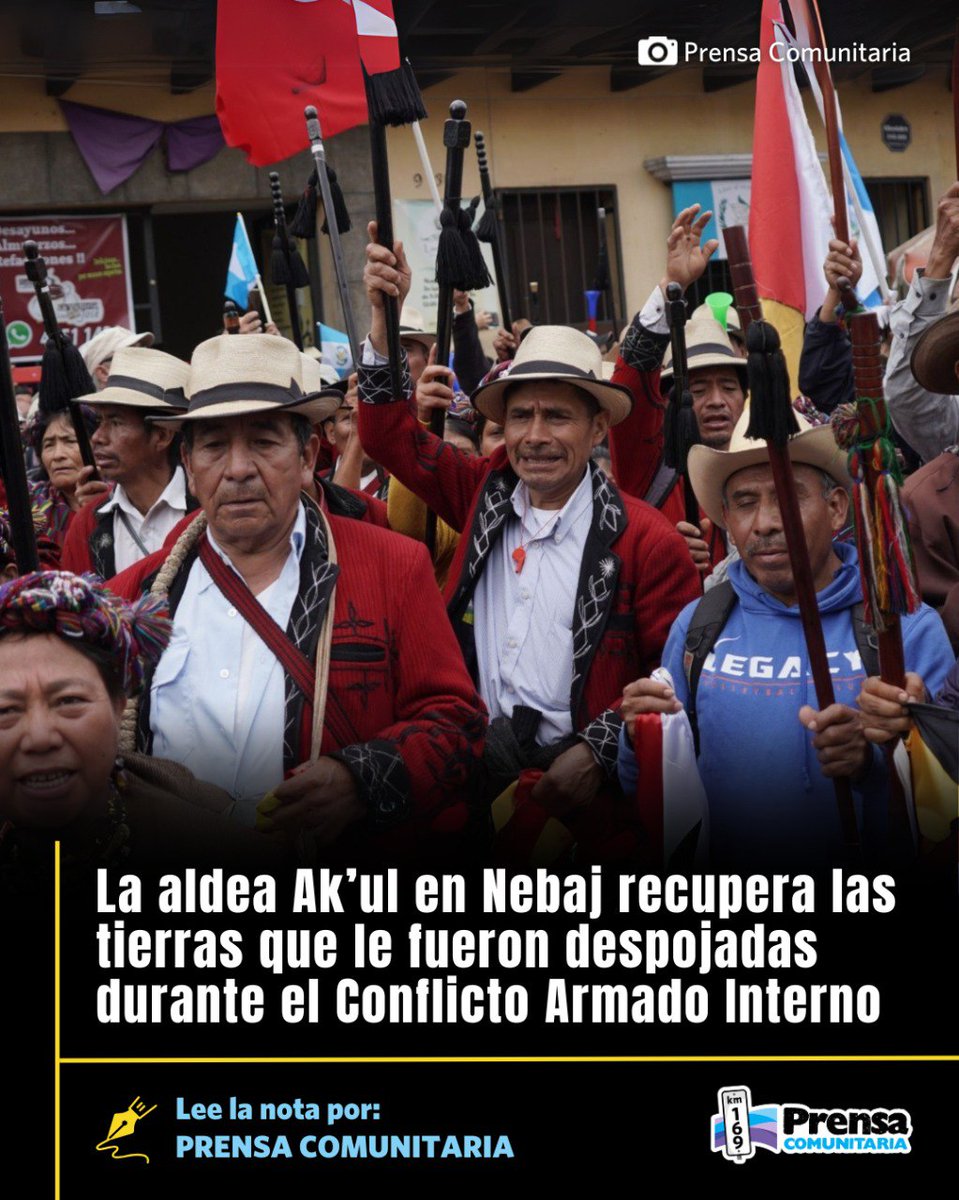 ✊🏽 Justicia histórica para el pueblo ixil 

En Ak'ul, Nebaj, autoridades de la Alcaldía Indígena lograron que el Estado les restituyera las tierras comunales que les arrebató el ejército en 1983.

Fue un proceso que duró más de diez años 👇

prensacomunitaria.org/2025/02/la-ald…