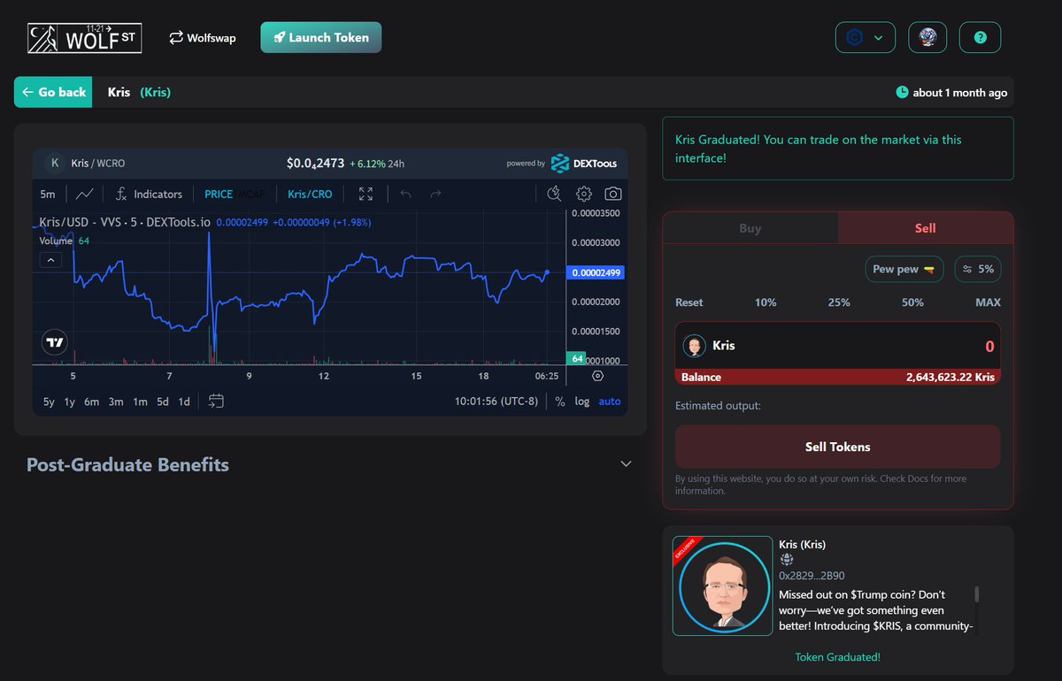 feedle_'s tweet photo. Of all the tokens that graduated.. on wolf swap recently..
KRIS$ is the only one that didnt drop close to ZERO !!
#crofam #cronoschain #web3 #community #building
#NotYourAverageMemeCoin / #NotYourAverageMemeCoinFounder https://t.co/CdS3rGwT5K