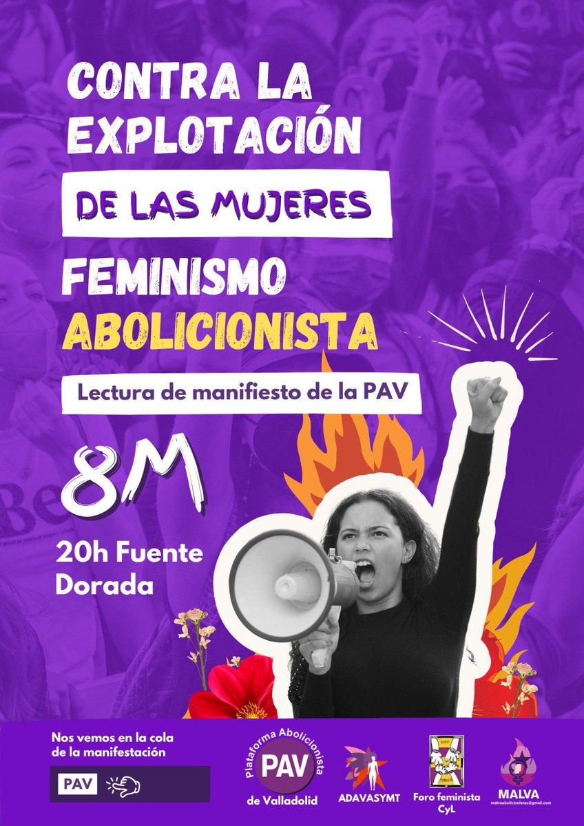 #8M #8MDíaDeLasMuJeres
#8MAbolicionista
Si no lucha contra la explotación sexual y reproductiva de las mujeres y la desactivación del género que nos encarcela, no te equivoques: no es feminismo.
‼️VEN CON EL BLOQUE ABOLICIONISTA EN VALLADOLID ‼️