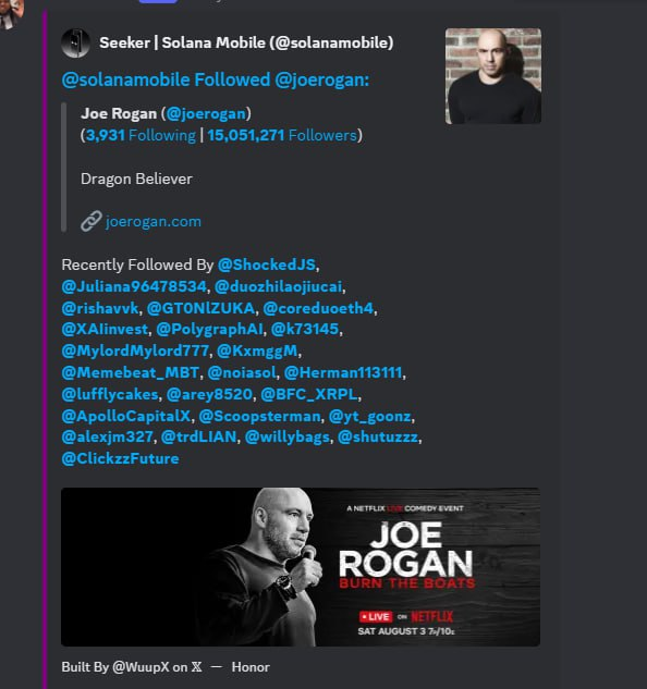 joe rogan just followed solana mobile and they followed him back

what is cooking??????