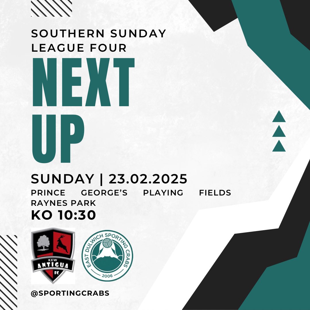 The Crabs are away at <a href="/KewAntigua/">Kew Antigua FC</a> this weekend. 

After two postponements, hoping the weather holds out for this one 🌦️ 

<a href="/SouthernSunday/">Southern Sunday Football League</a> 
#UTC🦀