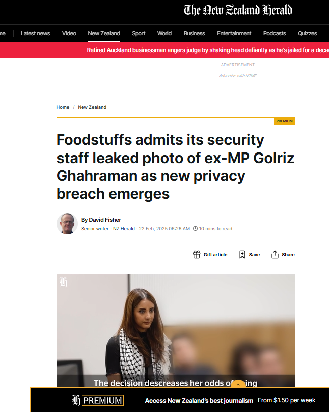 Fearfacts's tweet photo. So after weeks and weeks of unpaywalled attacks on Golriz Ghahraman, including wild speculation, conjecture & unethically sourced pics, partisan @nzherald hide this crucial piece from most passing readers.
Fairness, accuracy and balance, NZME style.
#PremiumContempt
#AtlasDaily https://t.co/35P9rlGLsg