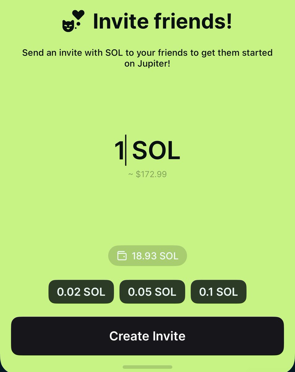 Vibes have been super off lately 

in return I’ll be giving away some $SOL through Jupiter Mobile codes

like + reply + follow 💚