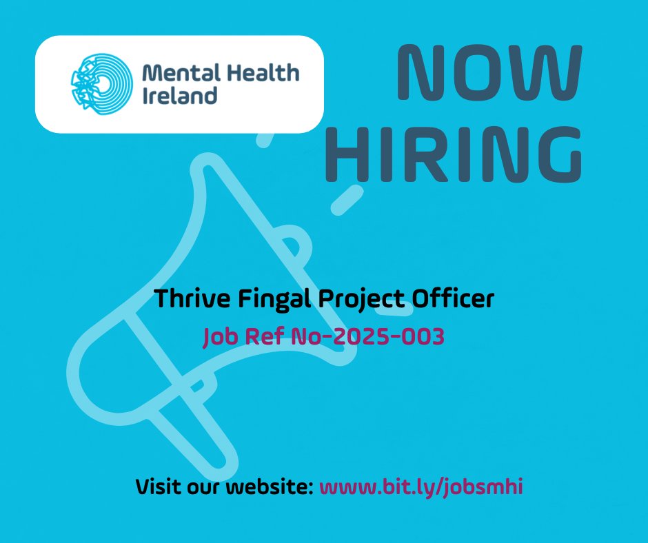 🌟 We're Hiring! 🌟Mental Health Ireland is looking for a Project Officer for Thrive Fingal.
📌 Job Ref No: 2025-003
📍 Location: Dublin
If you're passionate about mental health and want to make a difference, apply today!
🔗 Visit:  bit.ly/jobsmhi #JobFairy
