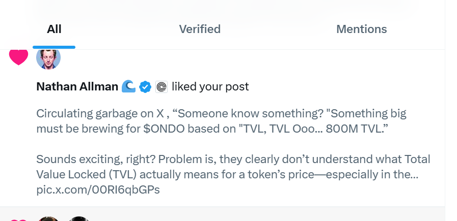 SaroshQ2022's tweet photo. 🔥 In honor of (see attached)... time for an $ONDO update! 

Let’s get straight to it—if $ONDO breaks below that 200dSMA, yeah, that’s a big red flag 🚩. But guess what? It’s been defying gravity through massive drawdowns, unlocks, tariffs, and every shockwave the market could throw at it. Even Friday’s hit? 💥 Just average volume—nothing cray, nothing game-changing. I’m hunting for pluses (can't help med. analogies, lol) like any true Ondo maxi would.

I haven’t sold. I won’t sell. My belief? Unshakable. $ONDO is the clear winner in connecting TradFi 🔗 DeFi. Go ahead and laugh. Criticize... so many critical comments were noted when I stated I plan to hold Ondo 2032 and beyond (while skimming profits as needed). 

People laughed at Amazon too, remember? Took years before that beast showed profits, but the idea—the framework—was solid and essential. It reshaped retail, and now, Amazon is like a 3T dollar megacap. Go right ahead, laugh. Come back in a few years when you’re buying Ondo way higher. 📈

And let’s not forget Larry Fink. You think he’s messing around with Ondo for fun, reality check needed? Nah. If  tokenization of financial markets wasn’t legit, BlackRock wouldn’t be anywhere near it.

💡 Price targets? Don’t even ask: look for macro changes then micro. The narrative? 🔥
🔥Backing? 💪Affiliations? Foundation: Solid as a rock. 💎

💪In January 2025, the transaction volume for Ondo's tokenized assets surpassed $400 million, maintaining a leading position in the RWA space. This surge indicates robust interest and engagement, even though some platforms are still forthcoming.

Where you going anyway? Whatever you buy dips first. Buy Bitcoin? It’s all over the place. Volatility is crazy right now trump, viruses, people stealing ETH, so if you’re gonna whine—save it. Patience. Let this thing play out.

💥 Look at the chart.
Supports and resistances? Clear as day. 

For $ONDO to smash those levels, we don’t need the hype monkeys on X yelling & screaming” 🚀—we need real action from within Ondo. The money will flow. It always does. People chase. They always will. 🏃‍♂️💰

Qui bono? Who benefits?
👉 The ones who waited.
👉 The ones with good entry points.

Now, let’s flip the script. Say nothing major happens inside Ondo—no big developments. Alts pump 30-50%? $ONDO’s doing that or better. Why?
1️⃣ Liquidity 💧
2️⃣ Fundamentals 📊
3️⃣ Affiliations & Partnerships 🤝
4️⃣ Listings 🔥

You either see it early or you FOMO later. Your call. 🔑