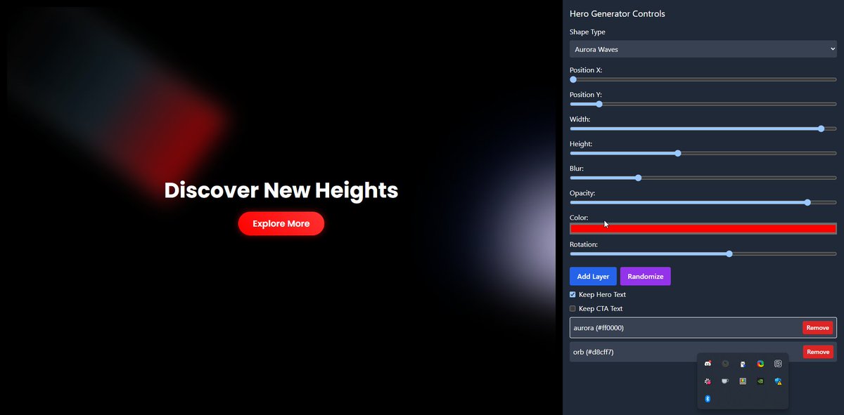 Built a sleek Hero generator with awesome features! Want to try it out?

#buildinpublic #design #Figma #NextJS