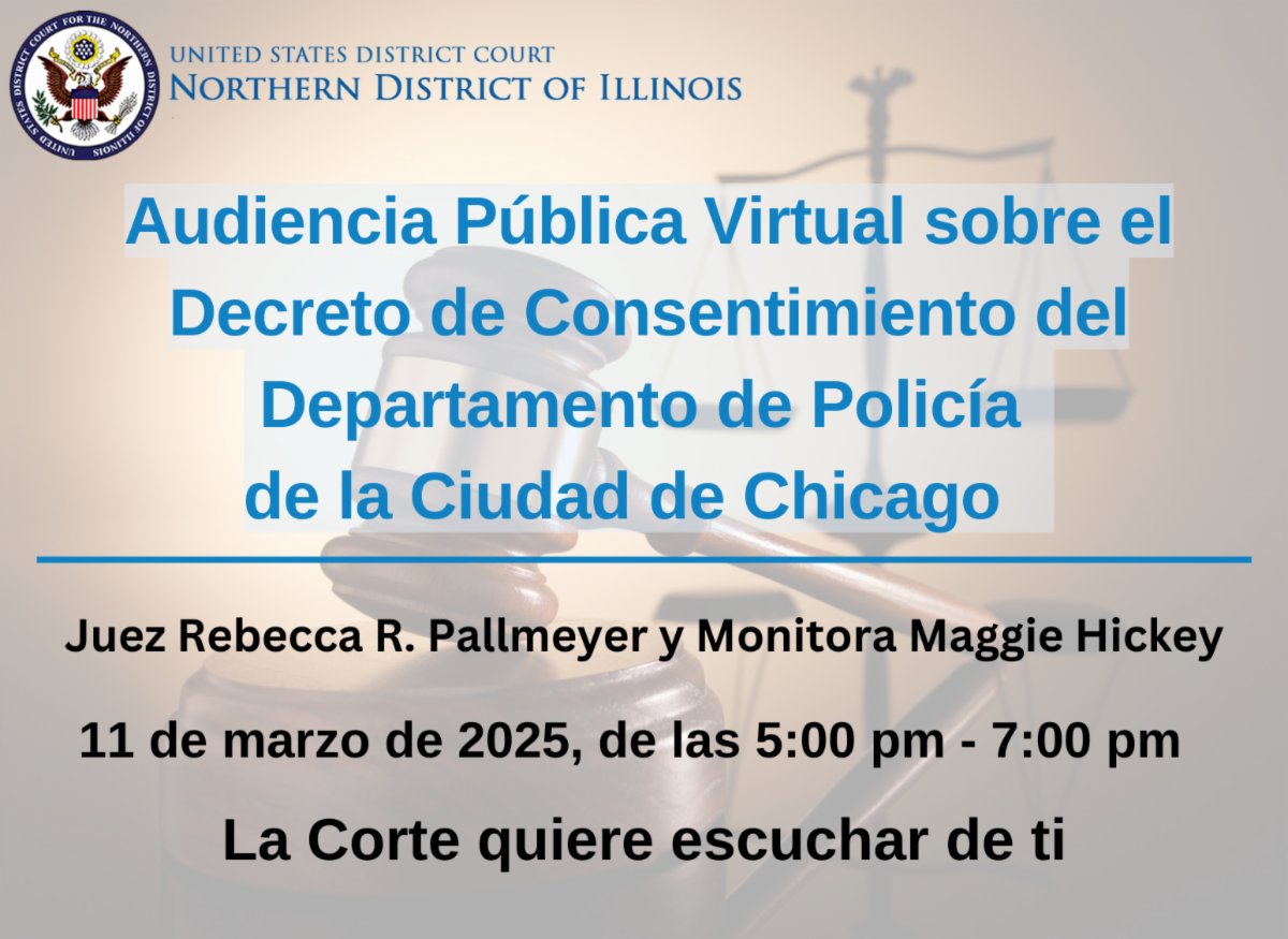 To speak before the Court:
cpdmonitoringteam.com/register-speak….

More instructions can be found in the Court’s Order:
cpdmonitoringteam.com/wp-content/upl….

All members of the public may join the virtual public hearing without registration:
afslaw.zoom.us/j/96173711584; phone: (312) 626-6799 (96173711584#)