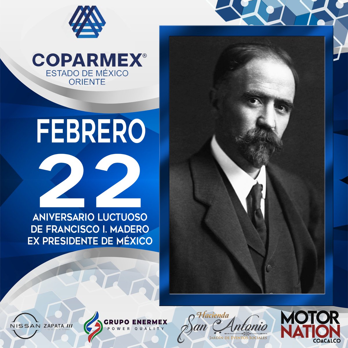 Hoy recordamos el aniversario luctuoso de Francisco I. Madero, líder visionario que luchó por la democracia y la justicia en México. Su valentía y compromiso con la libertad siguen siendo un faro de inspiración en nuestra historia. #FranciscoIMadero #AniversarioLuctuoso