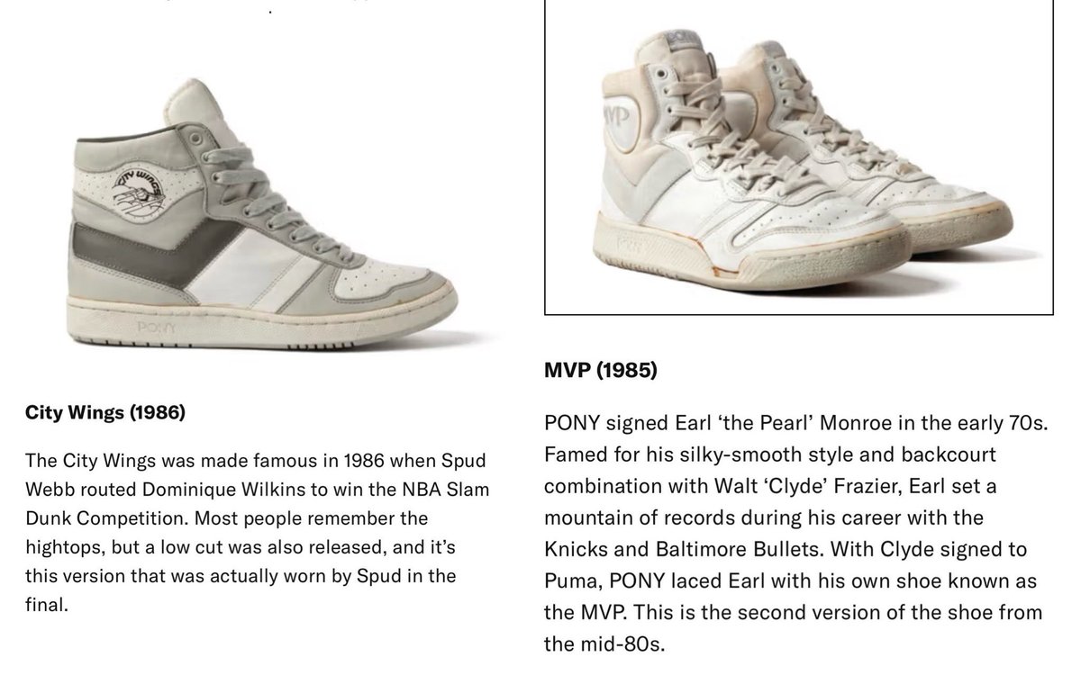 RyanHoller's tweet photo. @j2dna @HogsPlus I remember Connon’s shoe well.  The team received those mid-season.  It’s actually a mashup of 2 models. The upper is the PONY City Wings, and the sole is from the PONY MVP—a better shoe, as it had an EVA midsole inlay—which the hogs had been wearing previously. https://t.co/6JeeTHkiyf