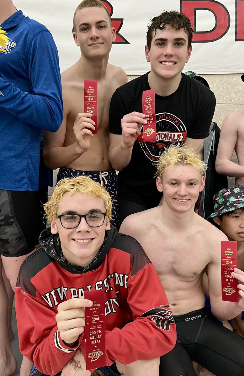 200 Medley relay:

The team of Dawson Lynch, Blake Hurst, Jake Myers, and James Watson finish 2nd in a new school record time of 1:38.81!!! Fantastic swim, gentlemen!