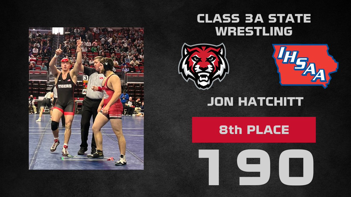 Congratulations to Jon Hatchitt on his 8th Place Finish at the Class 3A State Tournament in the 190 lb weight class! #TigerEdge