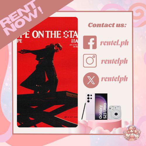 PHONE RENTAL SERVICE: OPEN | BTS JHOPE HOPE ON THE STAGE in Manila — April 12 &amp; 13, 2025 — SM Mall of Asia Arena

let's upgrade your concert experience with S23 ULTRA 🤳

✅️ 512GB ready! you'll never worry in storage even if you use 4k setting!
✅️ 100x zoom
✅️ with free use