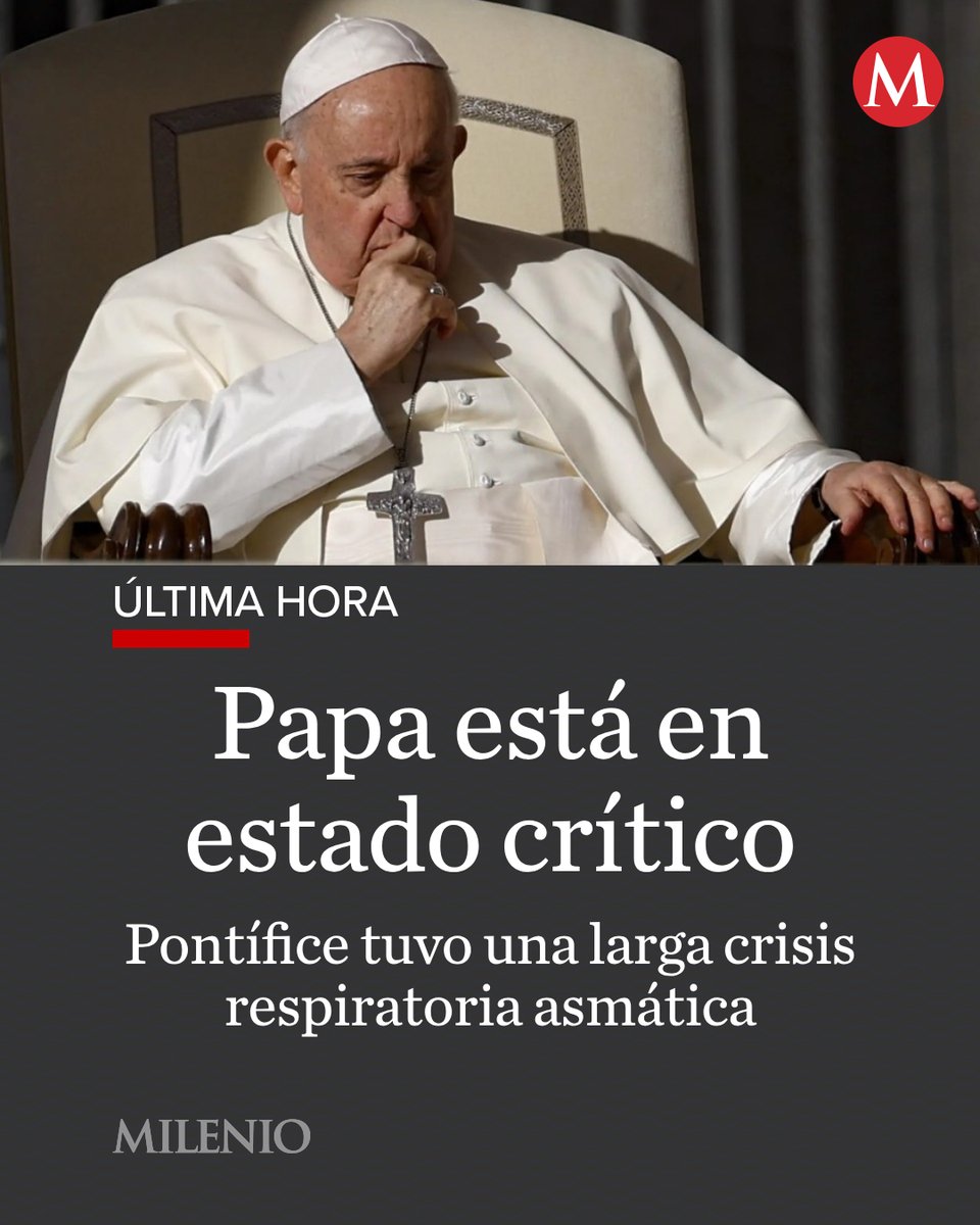 ✝️🚨 #ÚLTIMAHORA | El papa Francisco se encontraba en estado crítico el sábado después de sufrir una larga crisis respiratoria asmática que requirió altos flujos de oxígeno, informó el Vaticano.

🗣️ "El Papa no está fuera de peligro", indicó la Oficina de Prensa de la Santa Sede.