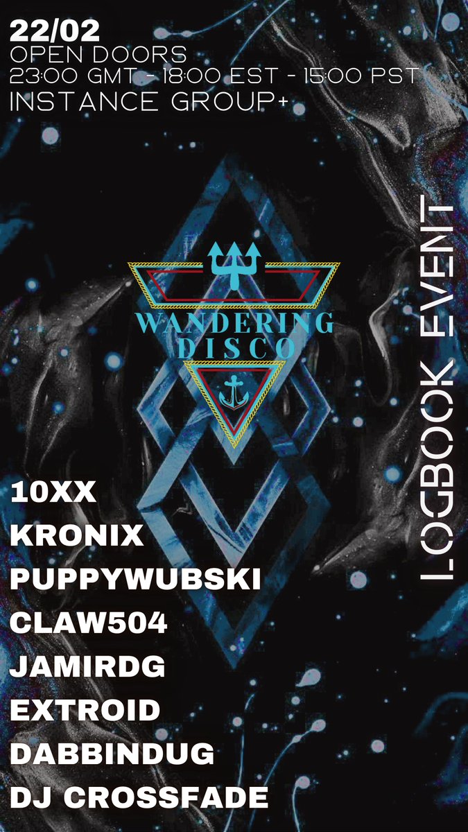 WanderingVR's tweet image. Logbook event ready to go, an amazing DJ selection for tonight!
Open doors: 6:00 pm EST