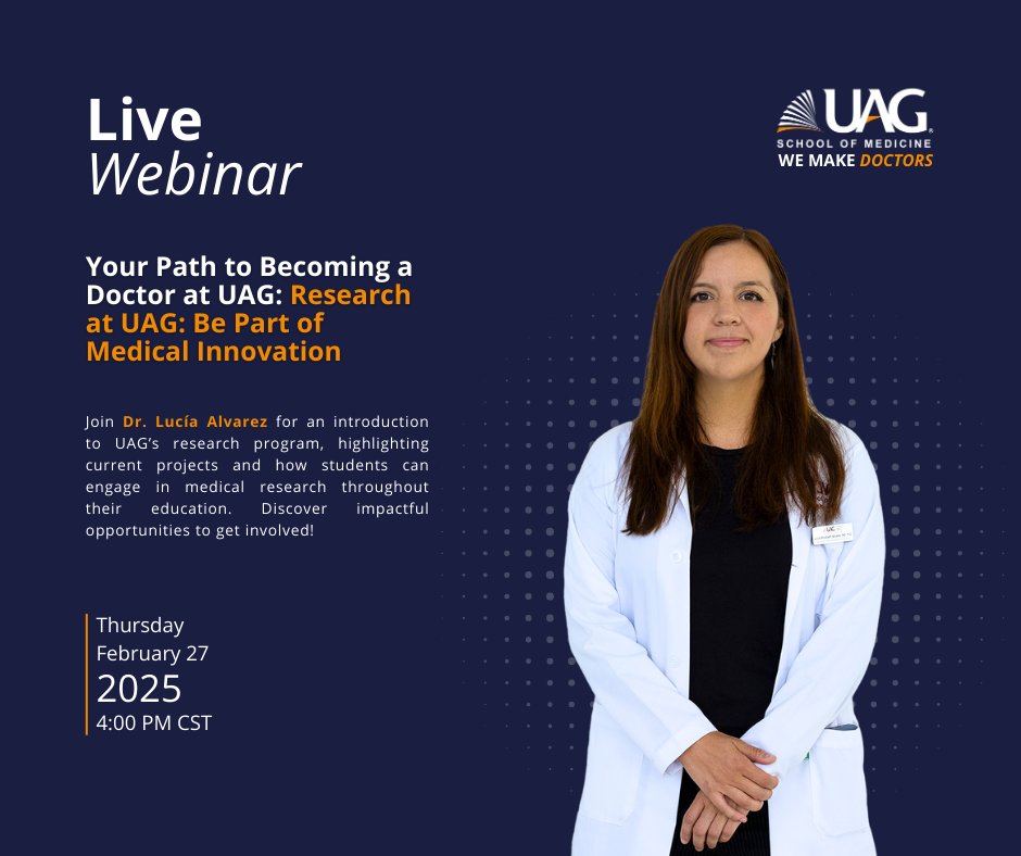 SOMUAG's tweet image. Research opportunities await at UAG. Discover them on Feb 27. 

Register today!
bit.ly/RegisterWFeb27

#ResearchProgram #medicalinnovation