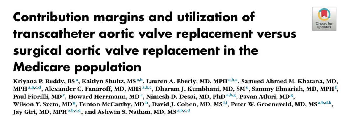 Jay Giri (@jaygirimd) on Twitter photo 🧵Let’s take a look at hospital financial margins associated with aortic valve replacement. Detailed analysis led by Ashwin Nathan & Kriyana Reddy recently in <a href="/AmericanHeartJ/">AmericanHeartJ</a>.
TLDR: 1/3 of hospitals lose $ on TAVR but virtually all make $ on SAVR in standard Medicare patients. 🧵Let’s take a look at hospital financial margins associated with aortic valve replacement. Detailed analysis led by Ashwin Nathan & Kriyana Reddy recently in <a href="/AmericanHeartJ/">AmericanHeartJ</a>.
TLDR: 1/3 of hospitals lose $ on TAVR but virtually all make $ on SAVR in standard Medicare patients.