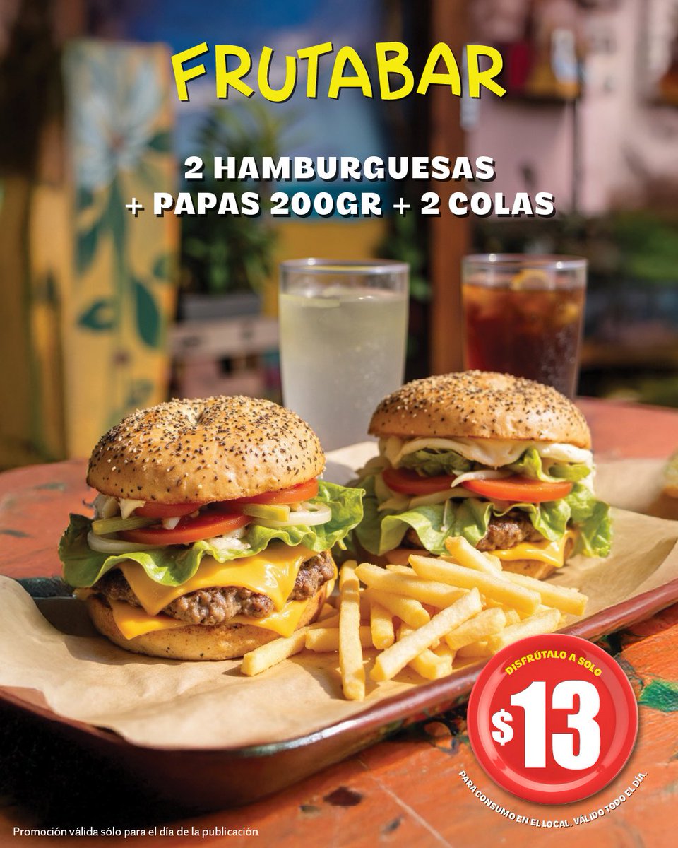 frutabar's tweet photo. 🍔🍟 Dos #hamburguesas, 200 gramos de papas y dos gaseosas ✌️🧋✨ ¡La combinación perfecta para disfrutar de un buen fin de semana! 😋👌🎉 ¡Te esperamos en todos nuestros locales! 📍 #Urdesa #Centro #Sur https://t.co/D2hcEP5VaM