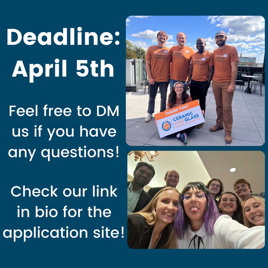 APPLICATION NOW OPEN!!!! If you are an undergraduate or graduate student who has a strong interest in ceramic and glass science with leadership qualities, we want you to apply! Check our link in bio for the application as well as more information about the PCSA!! #ceramics #glass