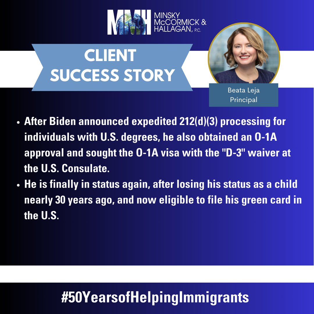 MMHPC's tweet image. Our client arrived in the U.S. at just 4 years old but fell out of status due to legal missteps. Now, after nearly 30 years, he is finally back in status and on the path to a green card! 🎉 

#ClientSuccess #GreenCard #50YearsofHelpingImmigrants #DACA