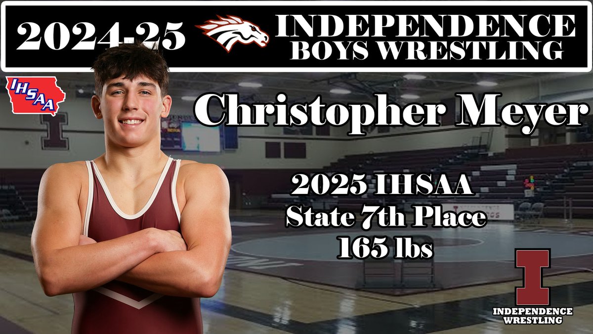 165 - 7th Place Match - Christopher Meyer (Independence) 40-17 won by decision over Olyver Fuller (Camanche) 37-13 (Dec 14-9).  Christpher finished 7th at the IHSAA State Championships! #iahswr