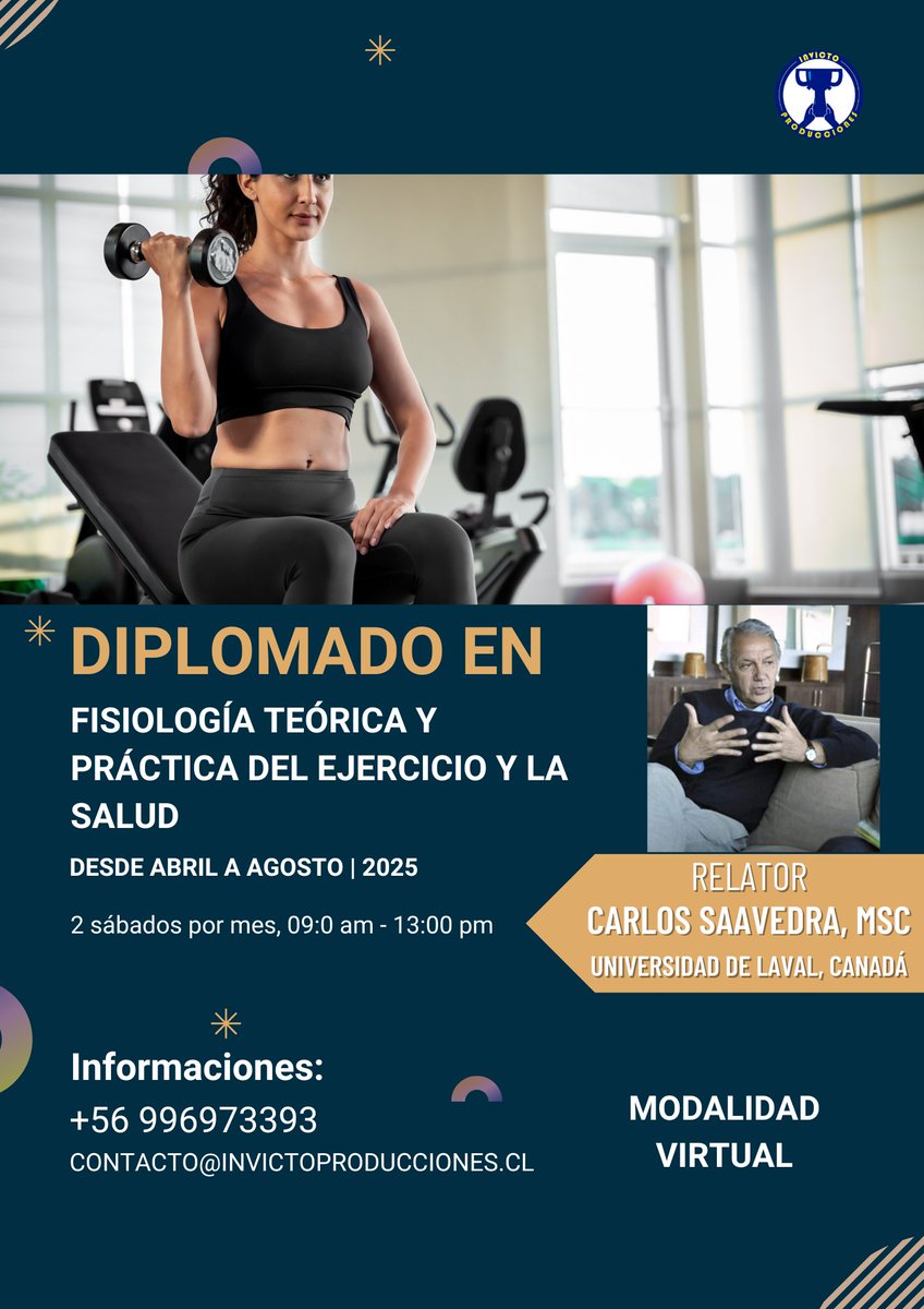 DIPLOMADO EN FISIOLOGÍA DEL EJERCICIO Y LA SALUD, ABRIL DE 2025, TERCERA VERSIÓN

DIRIGIDO A: Profesores/as de Educación Física, Licenciados/as en Actividad Física, Nutricionistas, Médicos, Kinesiólogos/as, Entrenadores/as, Técnicos Deportivos, Profesionales en general