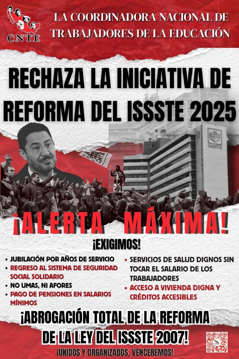 bejerano_adrian's tweet photo. #CNTE Rechaza la iniciativa de reforma del ISSSTE 2025. 
Abrogación total de la reforma de la ley del ISSSTE 2007.
Regreso al sistema de seguridad social solidario.
NO a las UMAS y AFORES. https://t.co/Vd6DvZEHe1