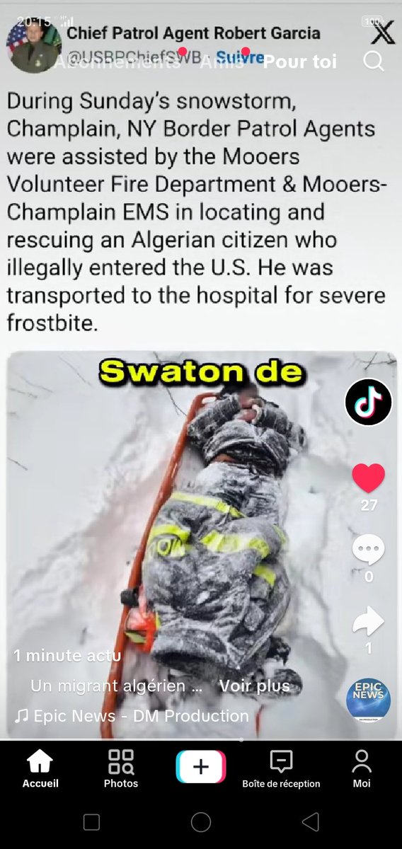 Les Algériens sont un peuple à part ...
Il traverse les frontières americano-canadiennes en pleine terrible tempête de neige et blizzard , il a été sauvé de justesse par les secours américains.